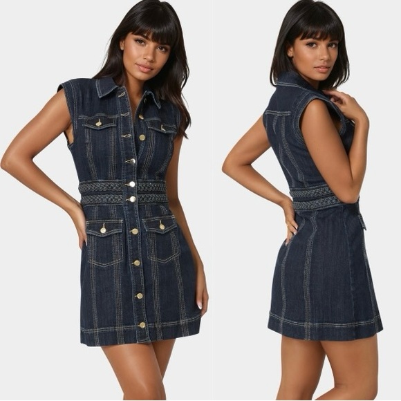 bebe Dresses & Skirts - Bebe X Ciara Braided Waist Denim Dress